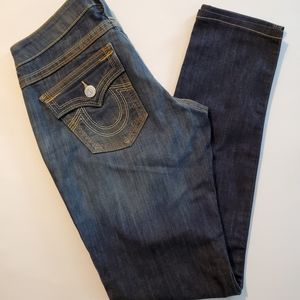 True Religion Women’s Dark Blue Stitched Flap Pockets Skinny Jeans